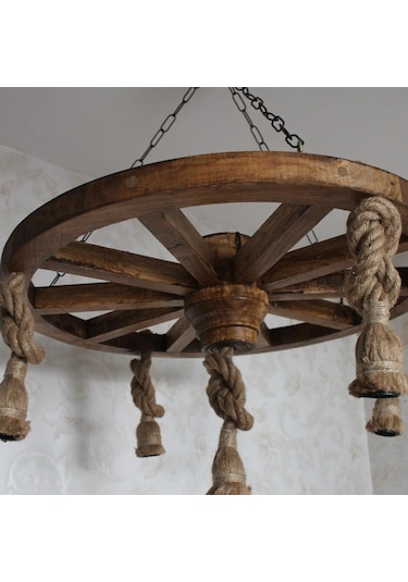 Otantik Çarşı Ahşap Halatlı Teker Avize 70 Cm. 5'Li K03
