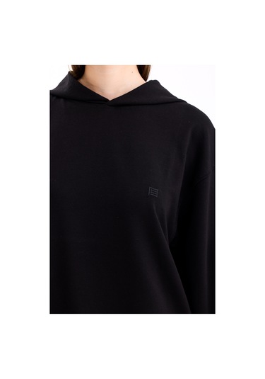 Pastelastore Pamuklu Kapüşonlu 2 İplik Baharlık Oversize Sweatshirt Siyah