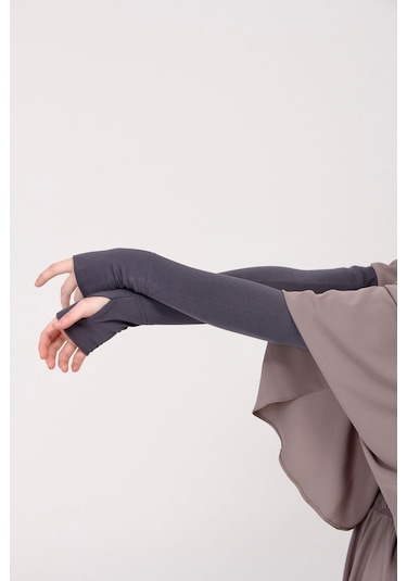 Parmak Geçmeli 45cm Likralı Penye Kolluk 1 Çift Füme