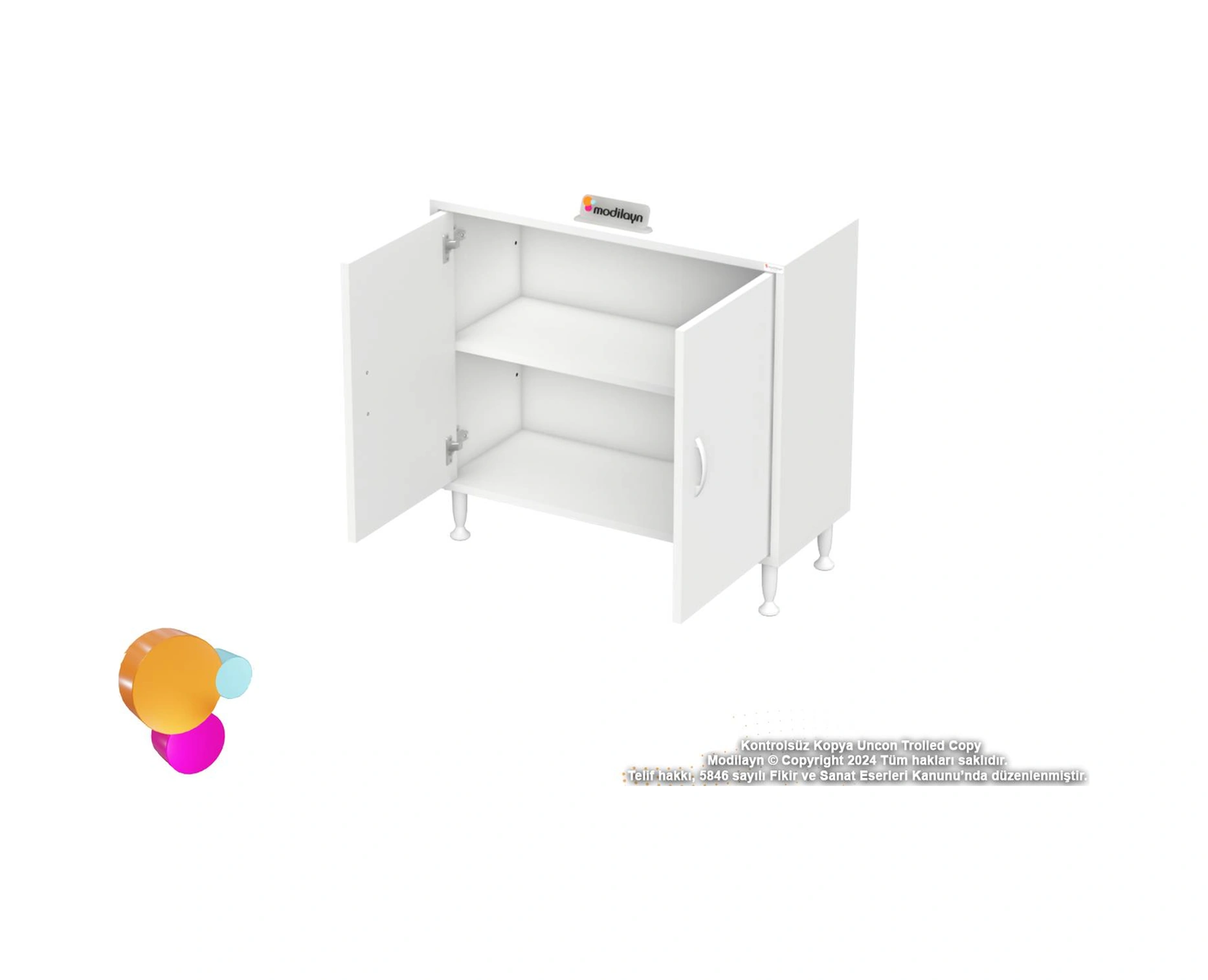 Efil Dolap Dar Alanlar İçin Çok Amaçlı Dolap Çift Kapaklı 2 Göz Raf Dolap 80x75x32,5 Cm Beyaz