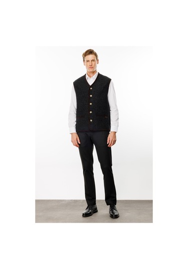 Erkek V Yaka Astarlı Saf Yün Keçe Yelek K.füme K.füme