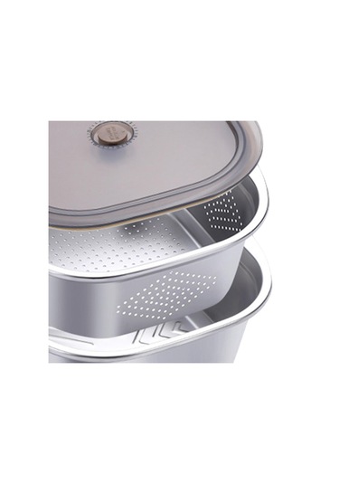 Suntek Paslanmaz Çelik Süzgeç Kase Seti Sebze Fasulyeleri Gümüş