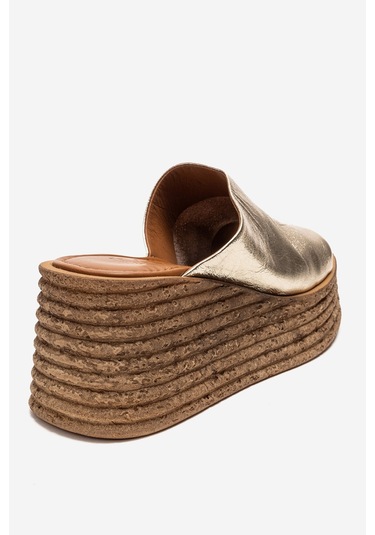 Luvishoes Marc Altın Hakiki Deri Dolgu Topuklu Kadın Terlik