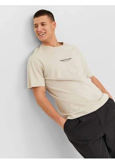 Jack & Jones Jorvesterbro Rahat Kesim Tişört 12240121 Moonbeam Kahverengi