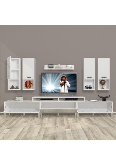 Decoraktiv Ekoflex 8da Slm Krom Ayaklı Tv Ünitesi Tv Sehpası Beyaz