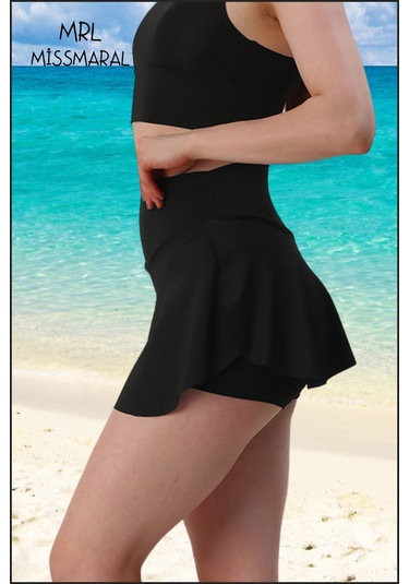 Mini Şort Etek Görünümü Etek Içi Şortlu Cepli Spor Tasarım Tenis Deniz Havuz Fitness Siyah1107 Siyah