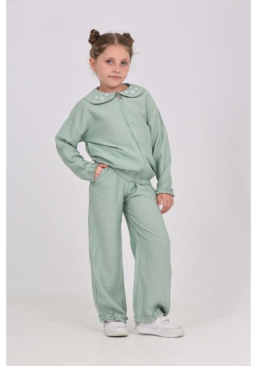 Toontoy Kız Çocuk Yaka Nakışlı Eşofman Takım Yeşil