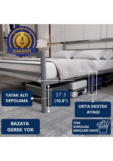 Aksviva Chester Tek Kişilik Ferforje Metal Karyola