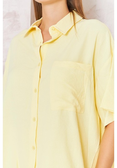 Kadın Sarı Bol Kesim Kısa Kollu Gömlek Dm9005 Sarı