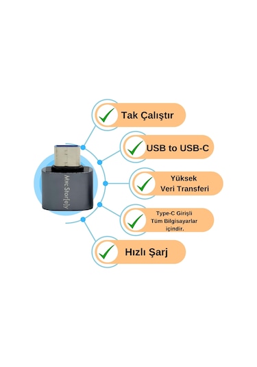 Type-c Usb-c Adaptör Usb 3.0 5gbps Veri Çevirici
