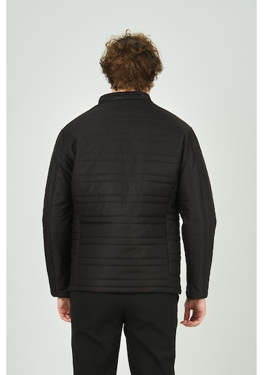 Lucas Erkek Dik Yaka Deri Biyeli Çift Cepli Mont 4707 Siyah Siyah