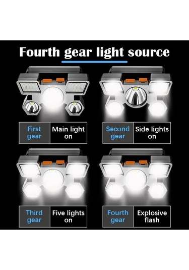 Liangmei Led Beş Kafa Far Güçlü Işık Süper Parlak Şarj