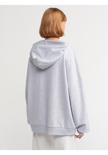 Dilvin 40142 Yıkama Efektli Sweatshirt-gri Melanj Gri Melanj