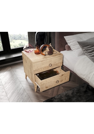 Fındık 2 Çekmeceli Meşe Komodin - Tamamı 1. Kalite Mdflam