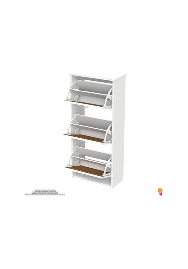 Modilayn West Asma Antre 52 X116x 26 Cm Lik 3 Düşer Kapak 6 Göz Bölmeli Ayakkabılık Ceviz - Beyaz