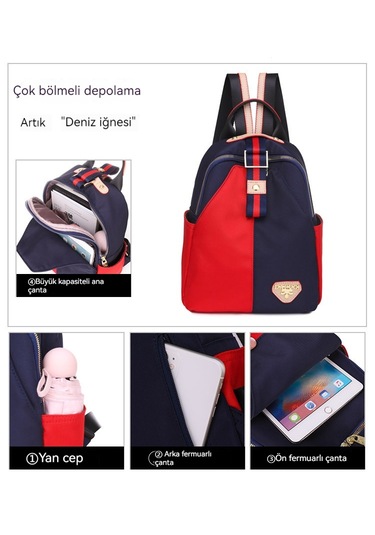 Kontrast Renkli Gündelik Kadın Sırt Çantası-koyu Mavi Koyu Mavi