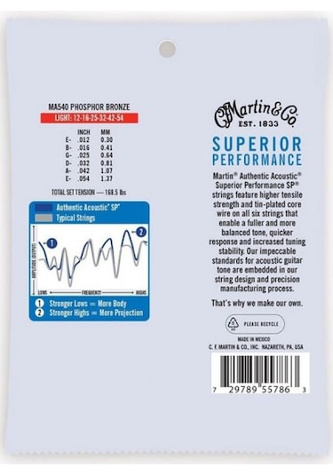 Martin Co Ma535pk3 Sp Phosphor Bronze Akustik Gitar Telleri Extra Light+ 11-52 3 Set
