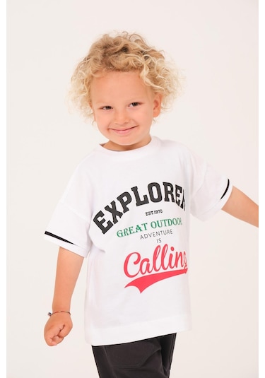 Erkek Çocuk Baskılı T-shirt - Beyaz Beyaz