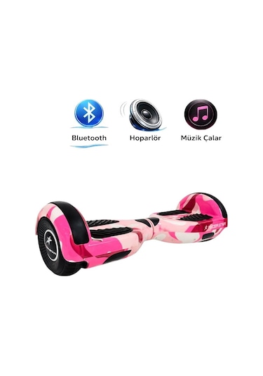 Elektrikli Kaykay Hoverboard Bluetooth Hoparlörlü 6.5 Inch Otomatik Akıllı Denge RS-S5 -Pink Camo