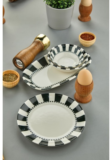 Cooker 14 Parça Pure Porselen Kahvaltı Seti Siyah-beyaz Ckr4201 Siyah - Beyaz