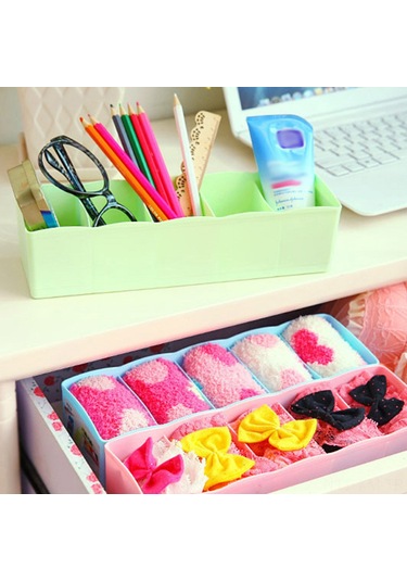 Ximistore9 Yeşil 5 Bölmeli Organizer Kutusu - Giyim Çorap Makyaj Malzemeleri İçin Dolap/çekmece Depolama Kutusu Diğer