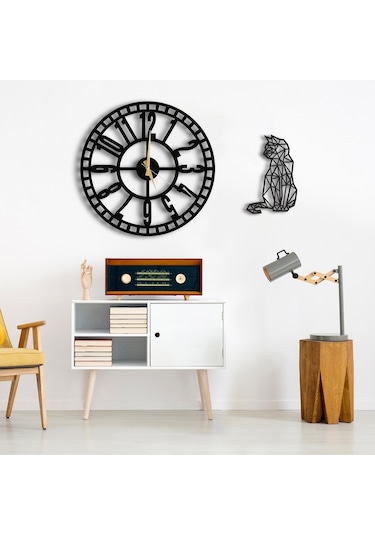 50X50 Dekoratif Duvar Saati + Tablo 35 Cm Hediye (492531997) Siyah