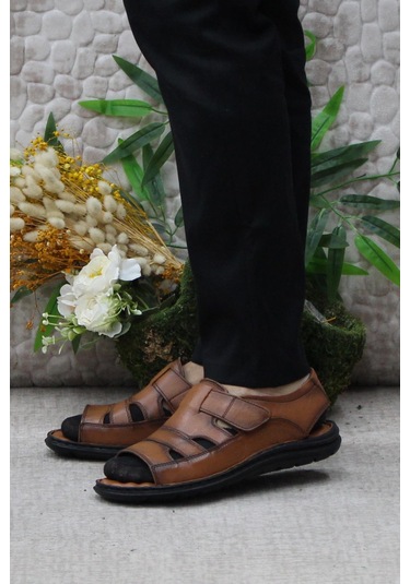 Mehmet Mete 106 Taba Kale Comfort Hakiki Deri Erkek Sandalet Taba