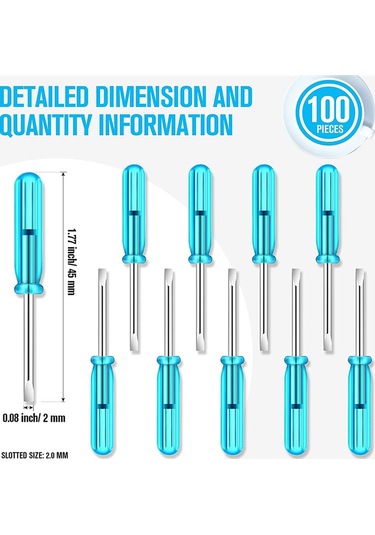 Leasetake 100 Adet Mini Yivli Tornavida, 2.0mm Düz Başlı 45mm Uzunluk Küçük Ev Aletleri Onarımı İçin