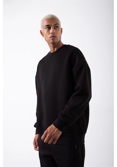 Mbb E-ticaret Erkek Bisikilet Yaka 3 İplik Pamuklu Sweatshirt - Siyah