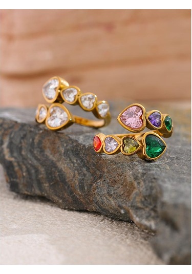 Beyaz Eetit Narin Kübik Zirkonya Kalp Paslanmaz Çelik Altın Rengi Ayarlanabilir Moda Açık Halka Yüksek Kaliteli Şık Charm Takı Beyaz