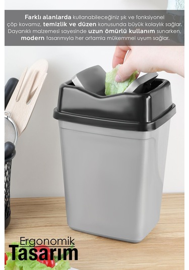 Çift Kapaklı Kelebek Çöp Kovası - Tezgah Üstü Banyo Mutfak Ofis Çöp Kovası 2,5 Litre Gri
