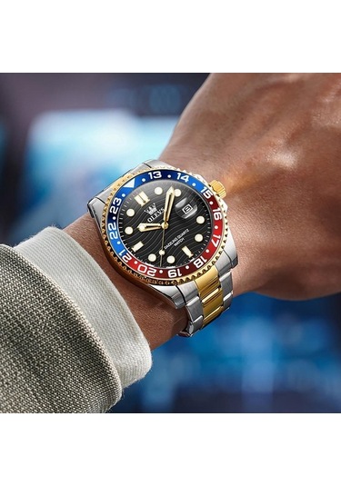 Novahub Olevs 3610 Erkekler Çelik Kayış Aydınlık Su Geçirmez Kuvars Saat Siyah Altın Renkli, Çok Renkli Çok Renkli