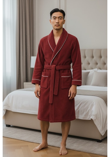% 100 Pamuklu Laodikeia Şalyaka Bornoz Kadın Erkek Unisex Bordo