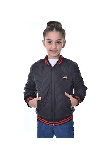 Kız Çocuk Kolej Yaka Astarlı Su Ve Rüzgar Geçirmez Fermuarlı Mont Ceket Siyah