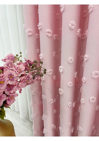 Brillant Carla Puffy Püsküllü Perde İstenilen Tüm Ölçülerde Pembe Pembe