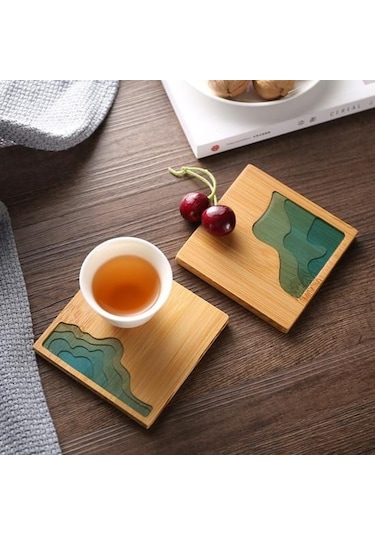 Epoksi Reçine Ped Peyzaj Şeffaf Bambu Yalıtım Tutucu Coaster Kupası Mat 1 Diğer