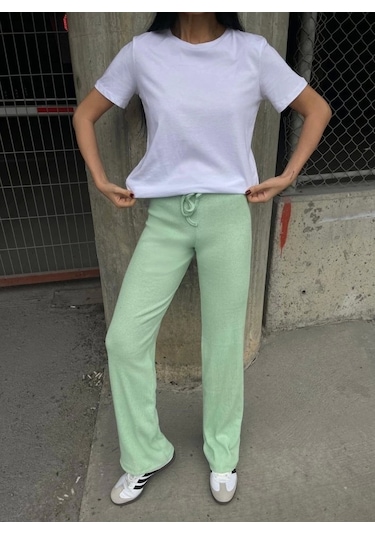 Saklımoda Kadın Kaşkorse Kumaş Ispanyol Paça Pantolon Mint
