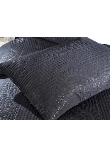 Ultrasonik Kapitoneli Sena Çift Kişilik Yatak Örtüsü Siyah Siyah