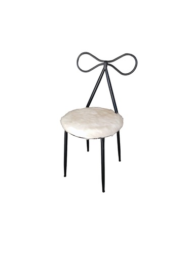 Fiyonk Makyaj Sandalyesi - Siyah İskelet Peluş Döşeme