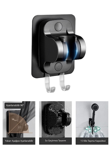 Caprice Duş Başlığı , Siyah Yapışkanlı Duş Mafsalı Ve Hortum Seti Siyah