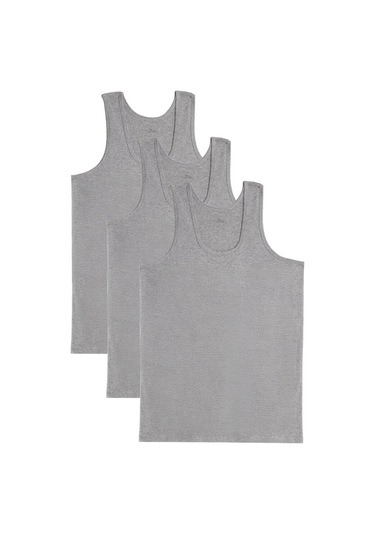 3 Adet Compact Penye Gri Erkek Atlet Pamuklu Standart Fit Normal Kesim 3'lü Paket-33118 Gri