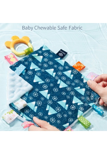 Geeksen Yumuşak Bebek Battaniyesi - Renkli Etiketler Ve Silikon Diş Kaşıyıcılı 25.5x25.5cm