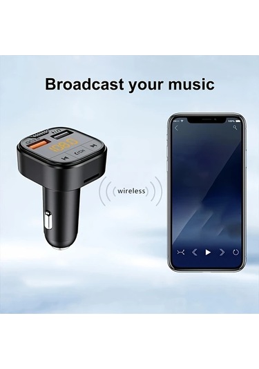 Honeybeeshop 1 Adet Standart Araba Kablosuz Oynatıcı Eller Serbest Telefon Fm Verici Ses Alıcısı Araba Şarj Cihazı