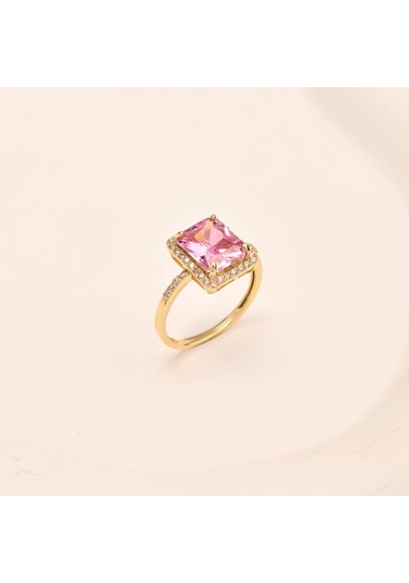 14 Ayar Altın Tektaş Pembe Topaz Yüzük, Zarif Doğum Taşı Hediyesi 14 Ayar Altın