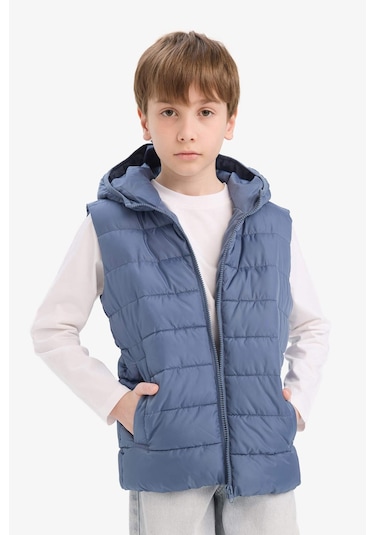Defacto Erkek Çocuk Su İtici Kapüşonlu Fermuarlı Şişme Yelek E7497a825augr171 Gri