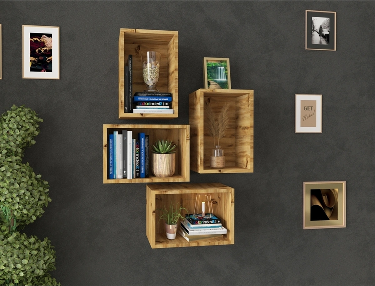 Kitaplık Dikdörtgen Duvar Rafı Arkalıklı Mobilya Takım Atlantik Çam Atlantik Çam