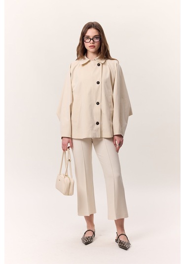 Dikiş Detaylı Flare Pantolon Bej Bej