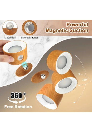 Willowhaven Magnetic Duvar Lambası Wood Color Dokunmatik Gece Lambası 360 Derece Döner Rgb Renk Değişir Uzaktan Kumandalı Beyaz