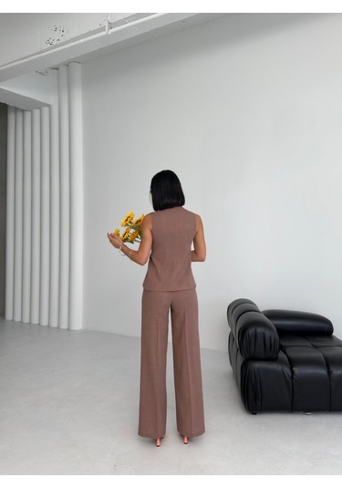 Ti Na Asi Metri K Keten Yelek Pantolon Takim Kahve