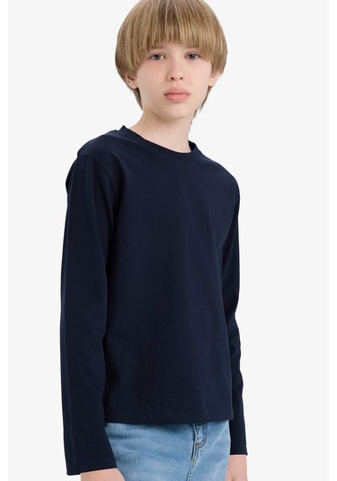Defacto Erkek Çocuk Bisiklet Yaka Basic Düz Uzun Kollu Tişört K1686a625aunv253 Lacivert